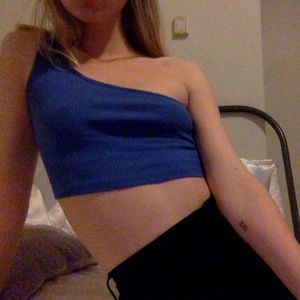 Reworked One Shoulder Ribbed Royal Blue Crop Top